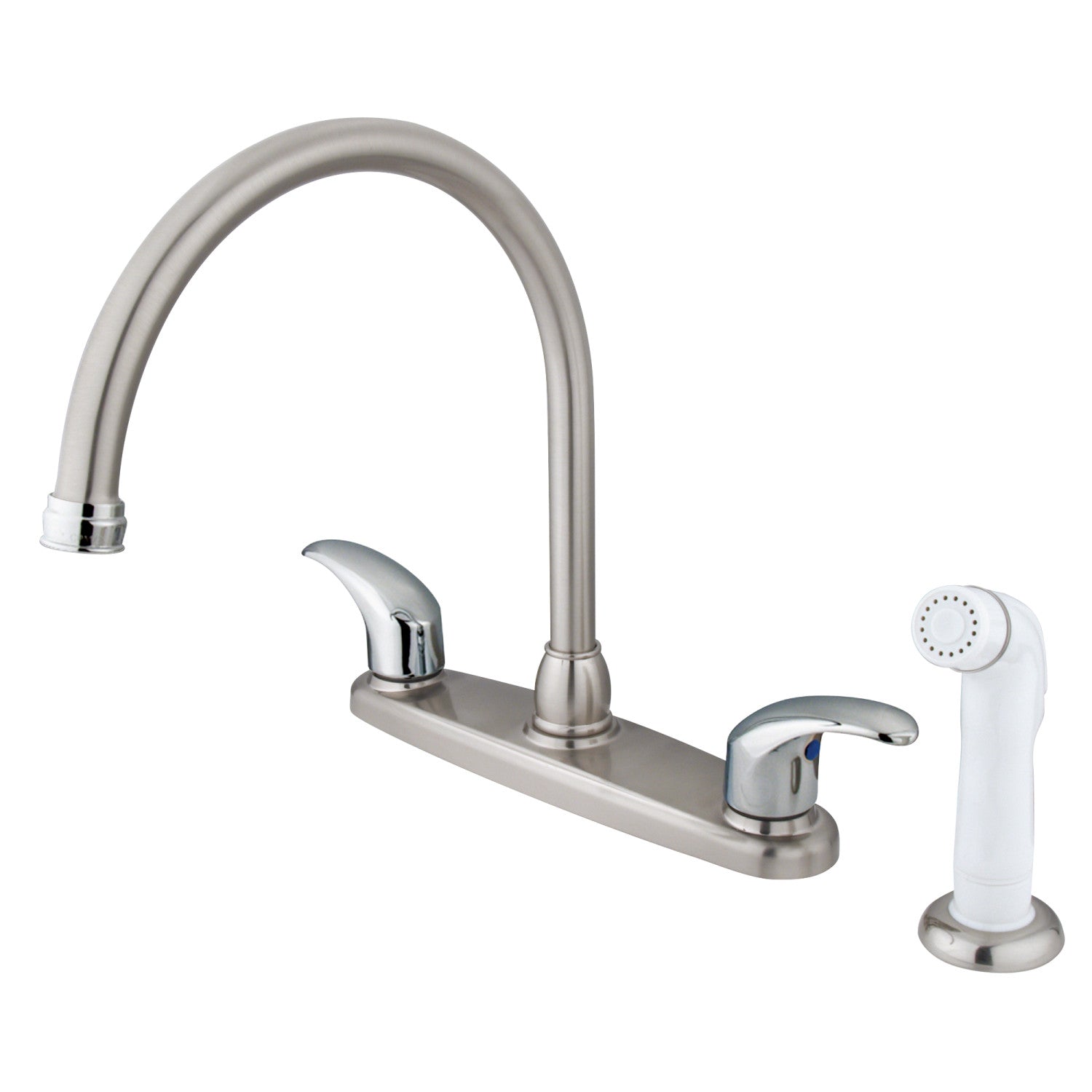 Kingston Tulare KB6797LL - Legacy Two-Handle 4-Hole 8" Centerset Kitchen Faucet with Side Sprayer, Brushed Nickel/Polished Chrome — image 1